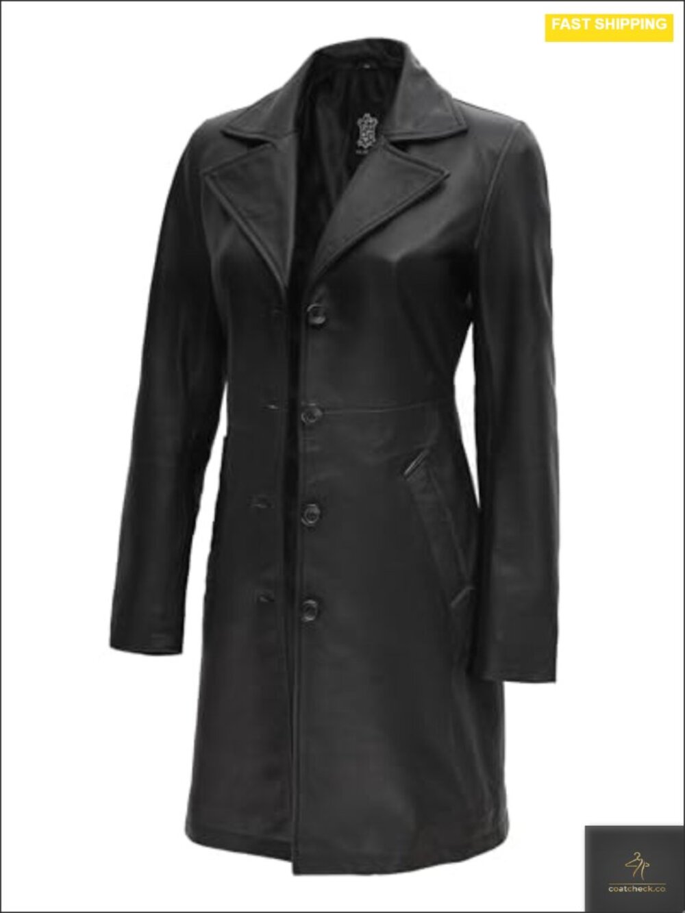 Women's Long Real Lambskin Leather Car Coat Button Closure